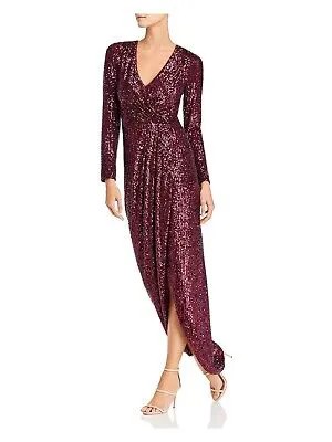 Женское вечернее платье AQUA бордового цвета с длинными рукавами и искусственным запахом 6