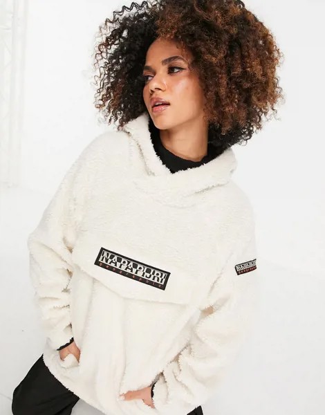 Светлый худи с нашивкой Napapijri Patch Curly-Белый