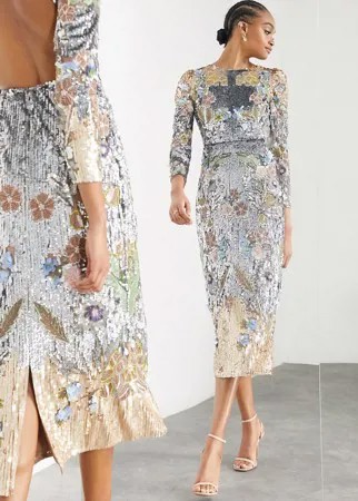 Платье миди с пайетками и цветочным узором ASOS EDITION-Разноцветный