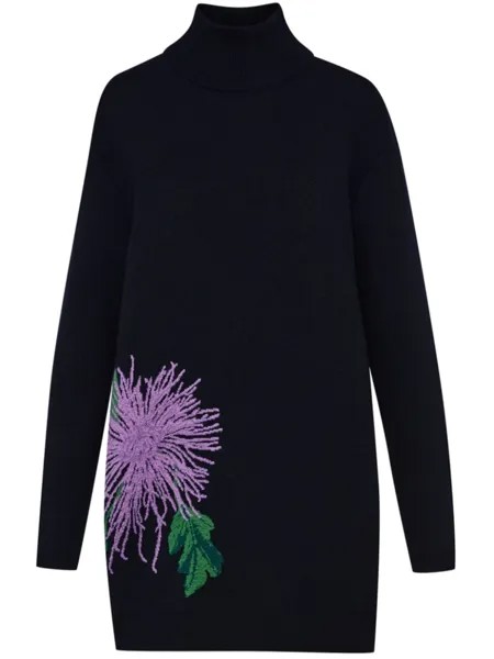 Oscar de la Renta жаккардовое платье-джемпер Chrysanthemum, синий