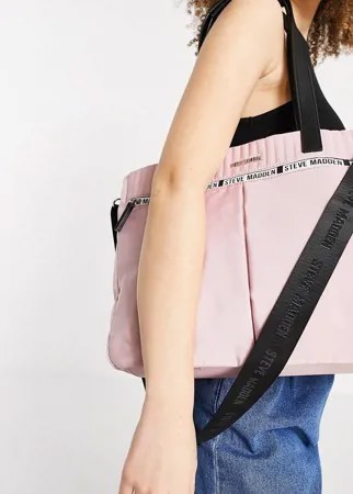 Розовая сумка-тоут на молнии с логотипом на ремешком-тесьме Steve Madden-Розовый цвет