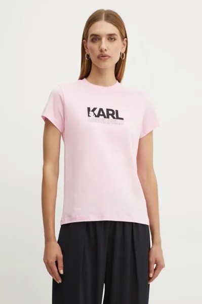 Хлопковая футболка Karl Lagerfeld, розовый