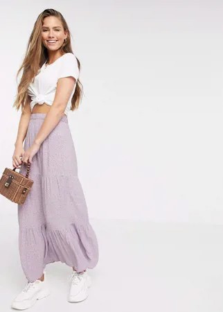 Лавандовая ярусная юбка макси с цветочным принтом American Eagle-Фиолетовый