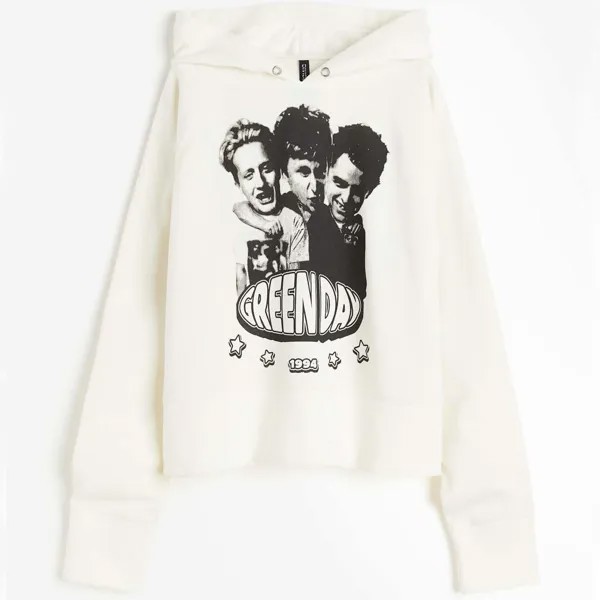 Худи H&M Green Day Motiv Oversized, кремовый