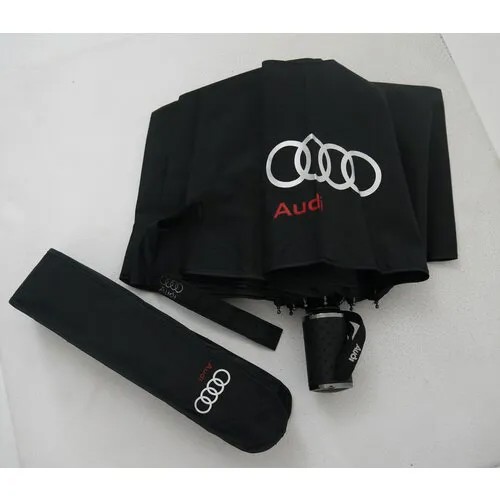 Зонт Audi, автомат, 3 сложения, купол 100 см., 9 спиц, система «антиветер», чехол в комплекте, черный