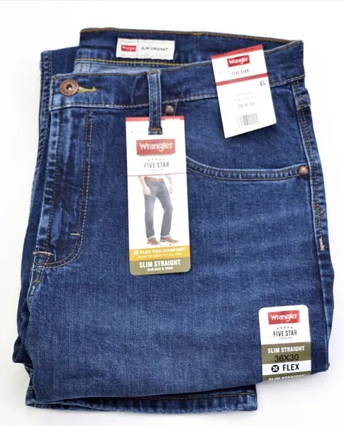 Мужские прямые джинсы Wrangler Five Star Premium, размер W36 L30, синие, новые
