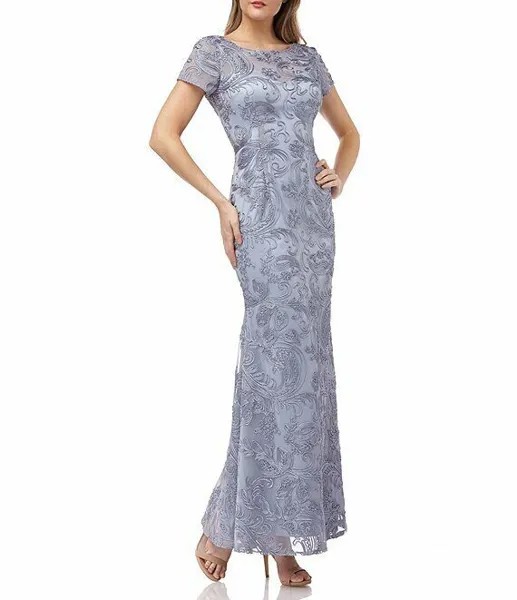 НОВЫЕ КОЛЛЕКЦИИ JS Бледно-синее сланцевое сутажное платье-раструб с вышивкой лентами 6