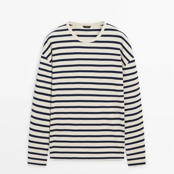 Лонгслив Massimo Dutti Striped 100% Cotton, кремовый