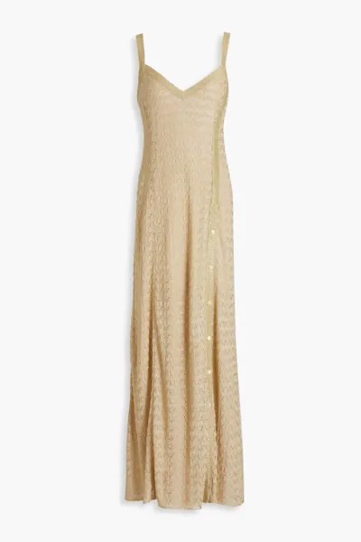 Платье макси крючком с эффектом металлик и пуговицами Missoni, золото