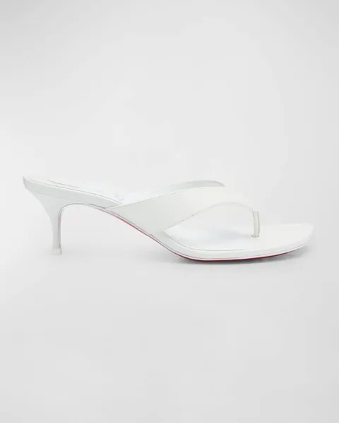 Кожаные шлепанцы с красной подошвой и ремешками Christian Louboutin, цвет Bianco