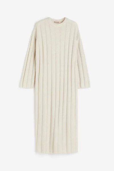 Платье H&M Long Ribbed Knit, светло-бежевый