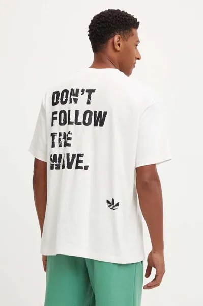 Хлопковая футболка adidas Originals, бежевый