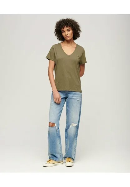 Базовая футболка Embroidered V-Neck Superdry, торнадо зеленый