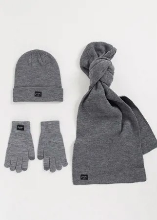 Серая шапка, шарф и перчатки Jack & Jones-Серый