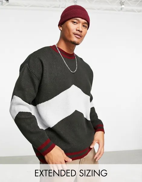 Трикотажный джемпер с V-образной полоской ASOS DESIGN-Серый