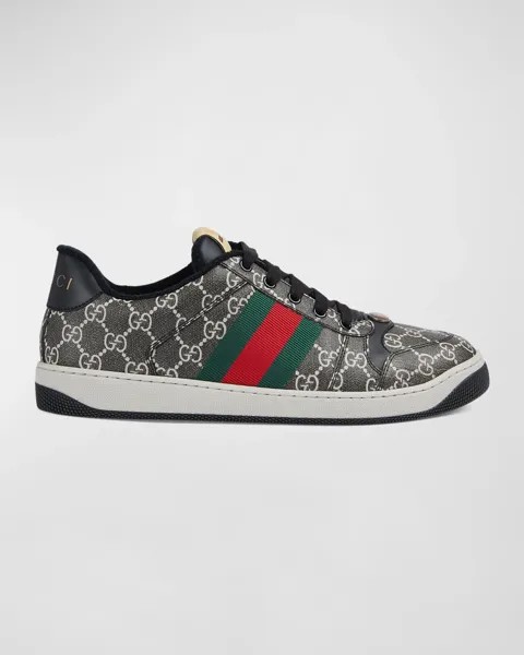 Мужские низкие кеды Screener GG Canvas с сетчатым узором Gucci, цвет Black