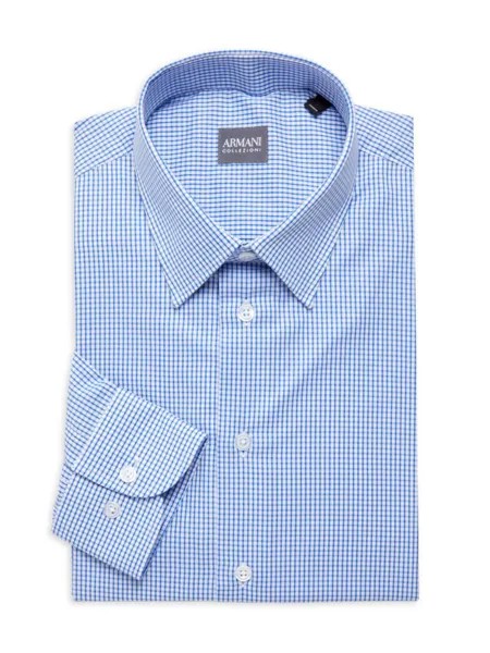 Классическая рубашка узкого кроя в клетку Armani Collezioni, синий