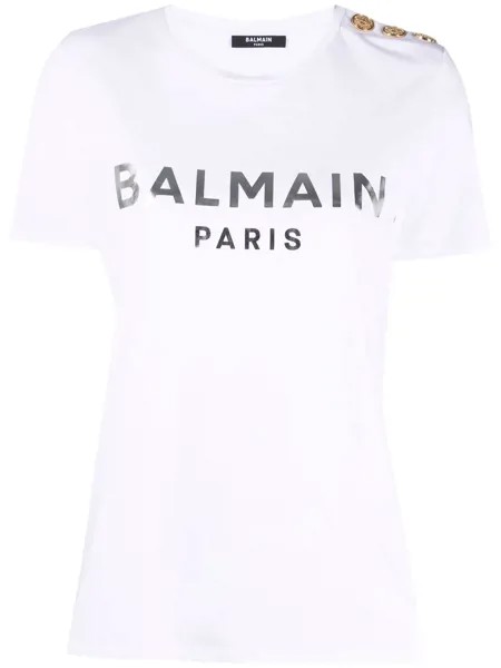 Balmain футболка с декоративными пуговицами и логотипом
