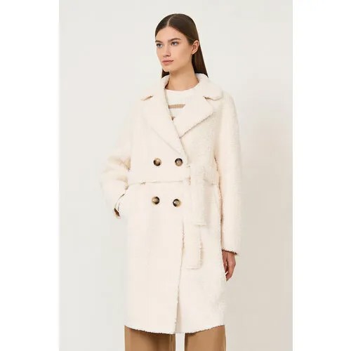 Пальто Baon, искусственный мех, удлиненное, силуэт полуприлегающий, карманы, пояс/ремень, размер 52, белый