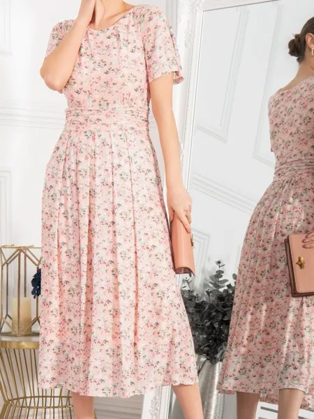Платье миди из сетки с цветочным принтом Jolie Moi Giana, персиковый/мульти