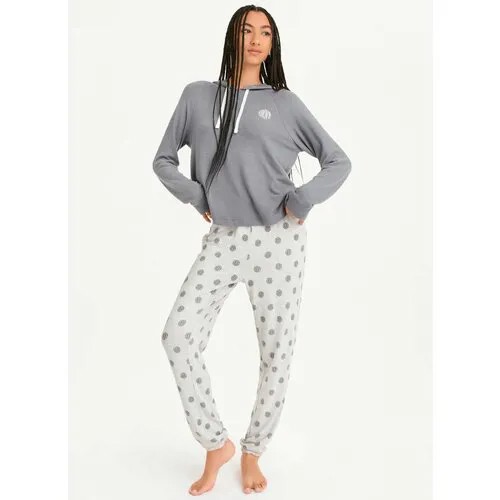 Пижама DKNY, худи, брюки, длинный рукав, пояс на резинке, трикотажная, карманы, размер M, серый