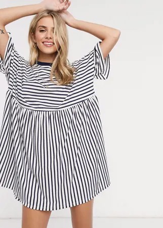 Бело-синее платье-футболка oversize в полоску ASOS DESIGN-Мульти