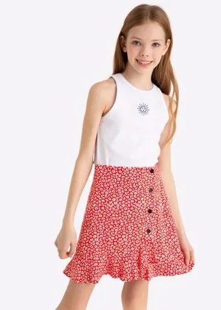 Красная юбка с цветочным принтом для девочки Gloria Jeans