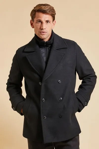 Двубортное пальто строгого кроя 'Saile' с имитацией слоя Threadbare, черный