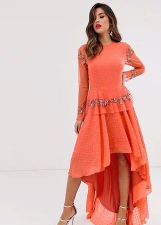 Коралловое платье с вышивкой Lace & Beads-Розовый