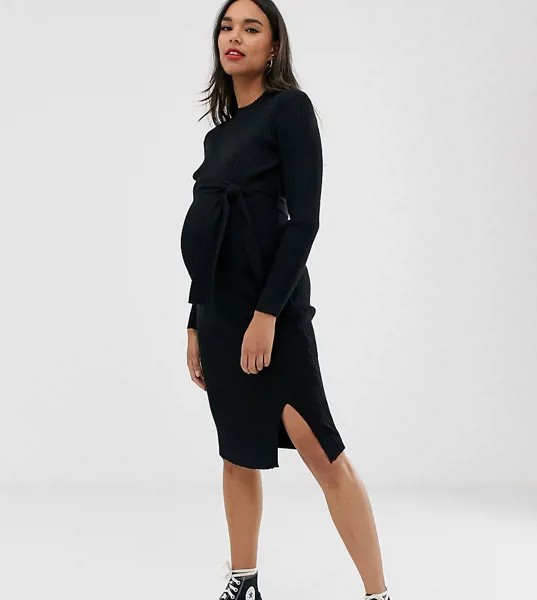 Черное платье макси с поясом New Look Maternity-Черный
