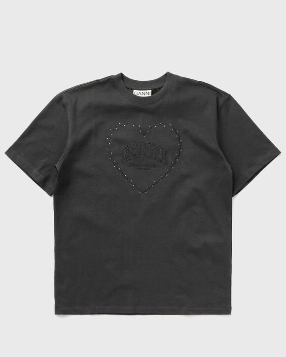 Топ Ganni Heavy Cotton Drop Shoulder Heart Tee, цвет phantom