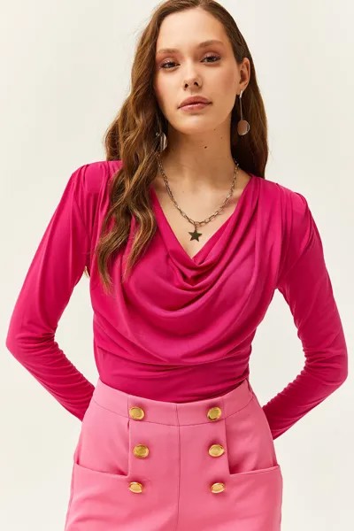 Женская блузка со складками и воротником фуксии Olalook, розовый