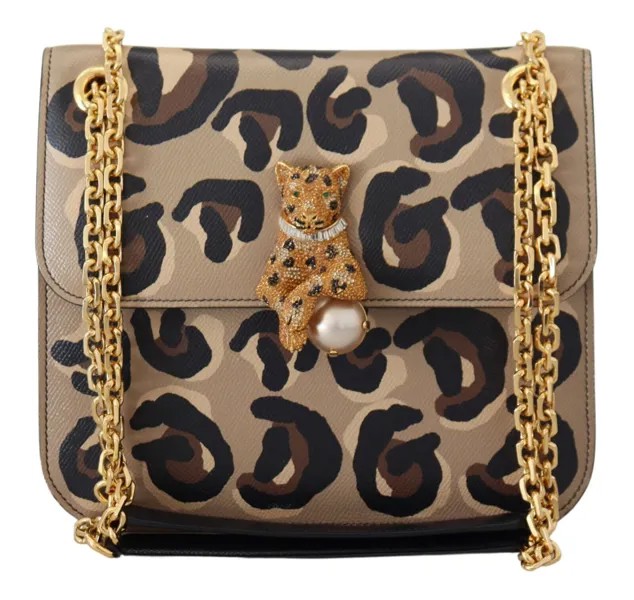 Сумка DOLCE - GABBANA JUNGLE Коричневая кожаная сумочка на плечо с леопардовым принтом и кристаллами.