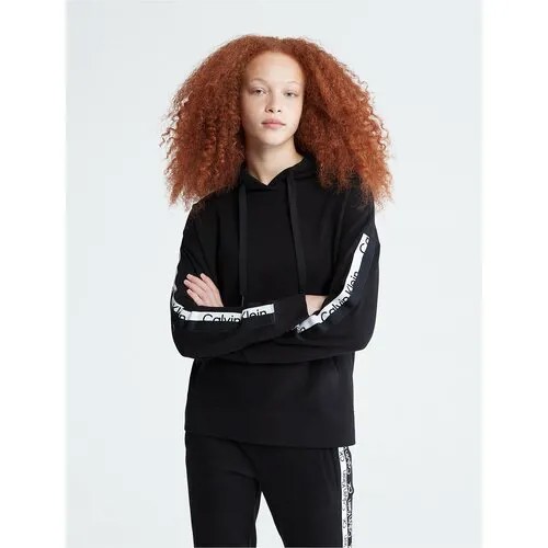 Худи CALVIN KLEIN, силуэт свободный, средней длины, капюшон, размер L, черный