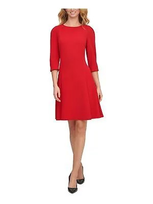 DKNY Женское красное платье-трапеция с круглым вырезом выше колена и пуфом на работу 2
