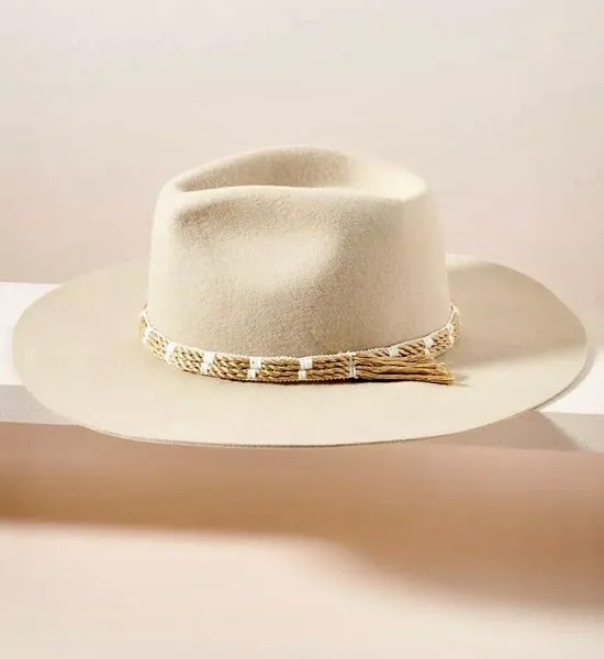 Шляпа Rancher с отделкой Anthropologie Riverside, шерстяной фетр, темно-серый плетеный ремешок, O/S NWT