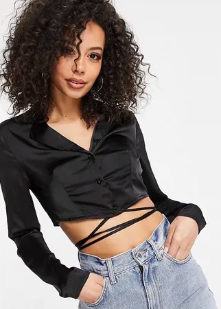 Черная укороченная рубашка с запахом Missguided Tall-Черный цвет