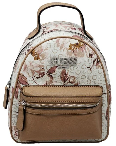 НОВЫЙ женский маленький рюкзак GUESS, белый, коричневый, розовый с цветочным логотипом, сумка-кошелек