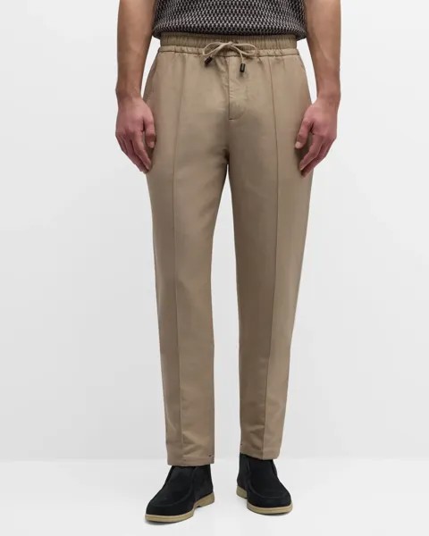 Мужские брюки из хлопка и льна с завязками Isaia, цвет Medium Beige