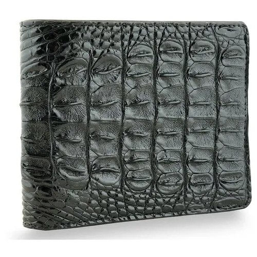 Бумажник Exotic Leather, натуральная кожа, фактура под рептилию, без застежки, 2 отделения для банкнот, черный