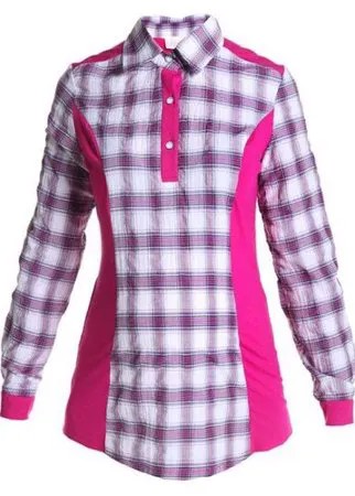 Блуза MammySize, длинный рукав, в клетку, размер 42, розовый
