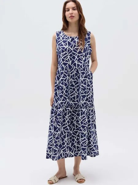 Длинное ярусное платье с узором Hybrid, цвет white/blue
