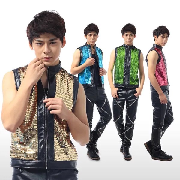Корейская версия мужской красочный тонкий жилет с кисточками и блестками для бара, певицы, сценические костюмы для выступлений