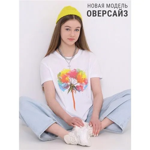 Футболка Апрель, размер 84-158, зеленый, желтый, белый, розовый, мультиколор