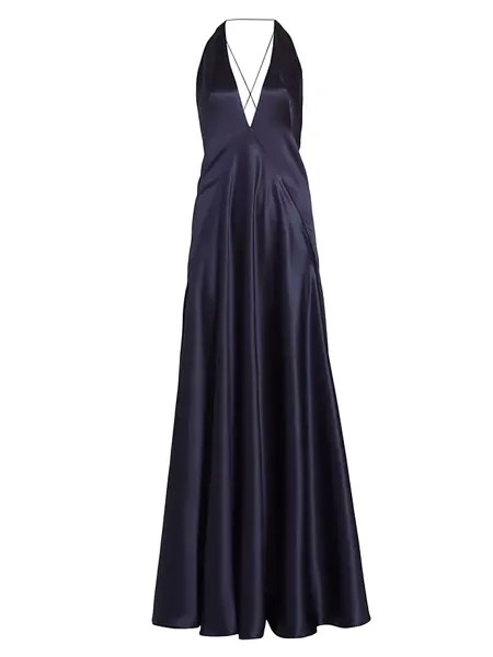 Шелковое платье макси Alexandra Michael Lo Sordo, темно-синий