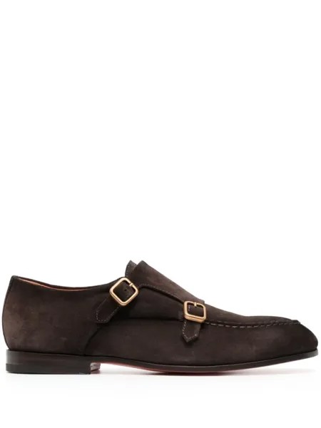 Santoni туфли монки с декоративной пряжкой, коричневый