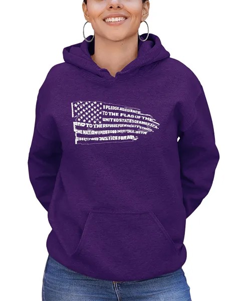 Женская толстовка с капюшоном и надписью word art pledge of allegiance flag LA Pop Art, фиолетовый