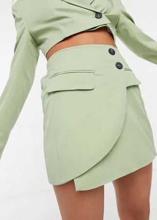 Классическая мини-юбка цвета хаки (от комплекта) Bershka-Зеленый цвет