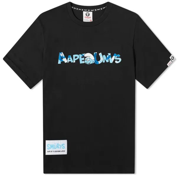 Футболка с изображением смурфа AAPE x Smurfs, черный