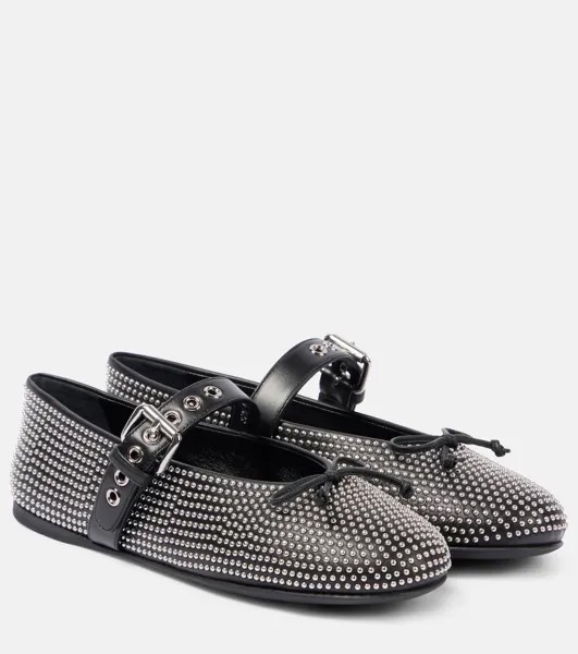 Кожаные балетки с декором Miu Miu, черный